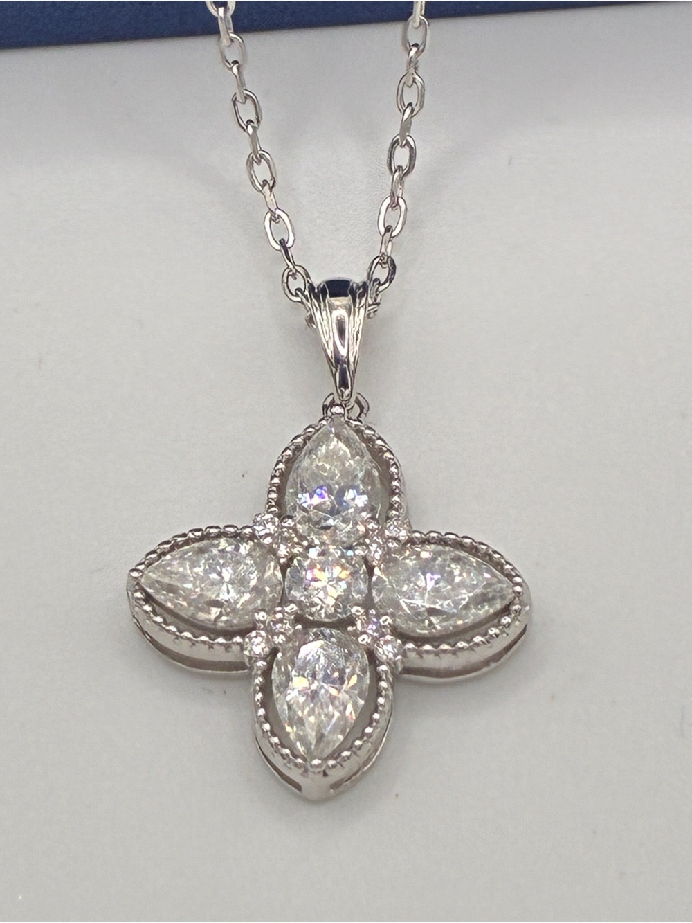 Moissanite Four-Leaf Clover Necklace 925 Sterling Silver 14K Gold Vermeil